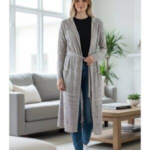 NEW Love Stitch Beige White Marled Hooded DUSTER Cardigan Sweater Size Small
